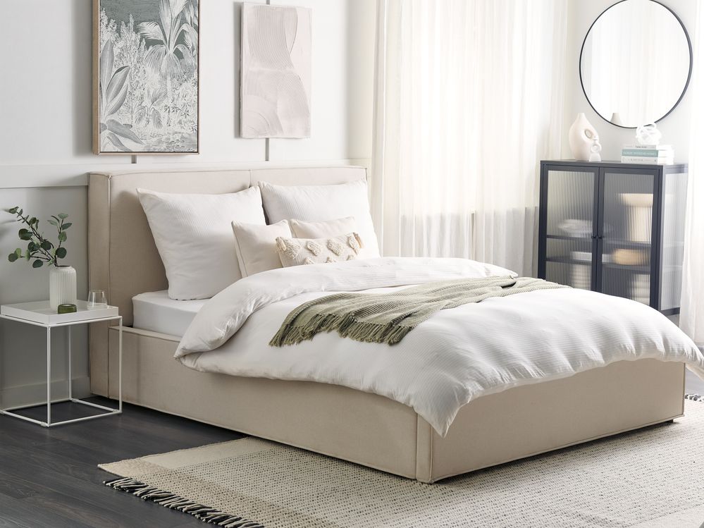 Ottoman Bed MOISSAC Fabric Beige 160 x 200 cm (EU King Size)