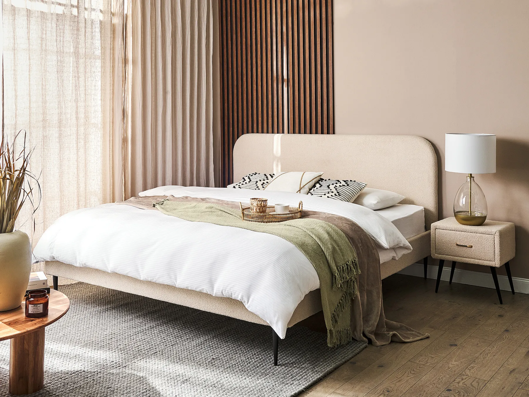 Bed Boucle FLAYAT 180 x 200 cm (EU Super King) Light Beige_882720