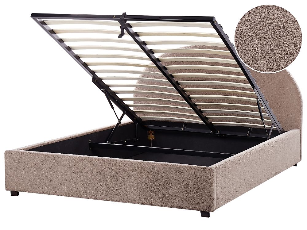 Ottoman Bed VAUCLUSE Boucle Taupe 160 x 200 cm (EU King Size)