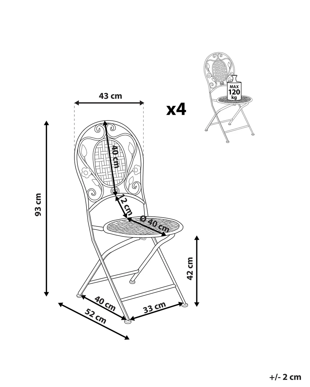 Set med 4 trädgårdsstolar BIVIO Fällbar Metall Off-White_806836