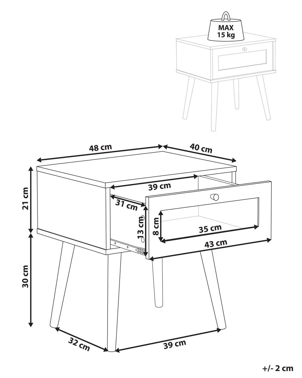 1 Drawer Bedside Table ALBANY Light Brown_963415