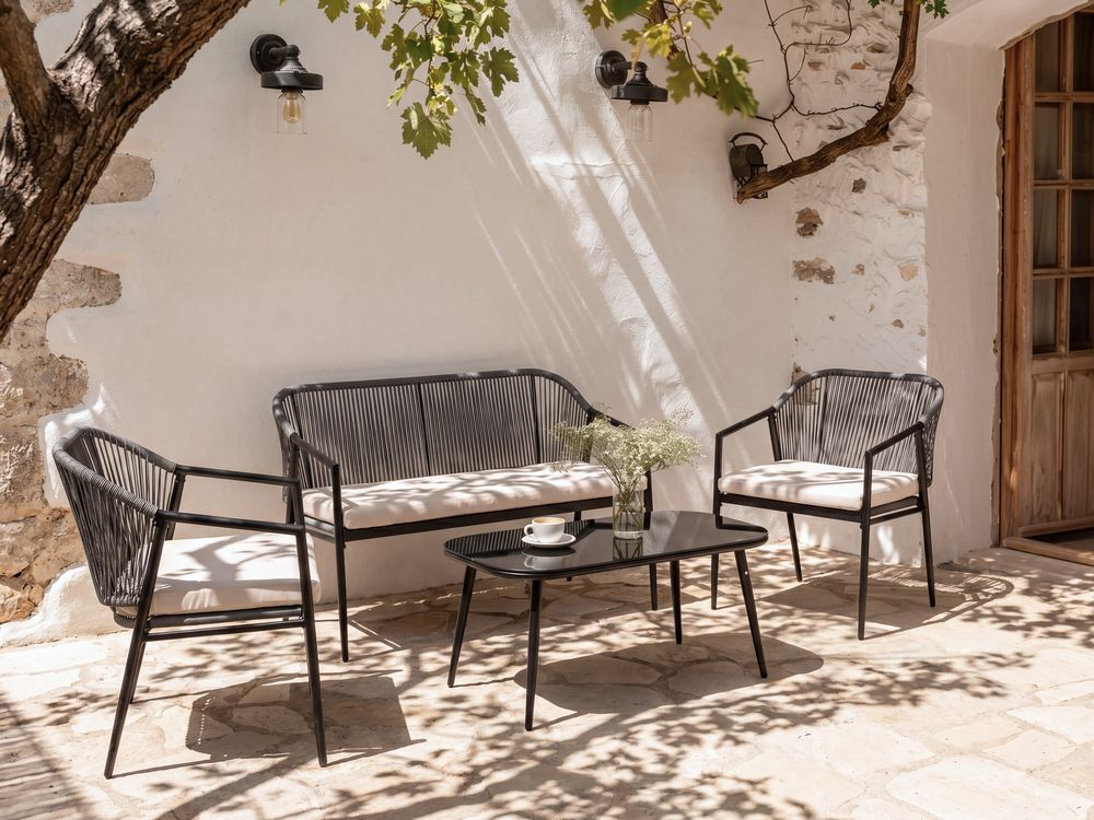 Garden Lounge Set with Table 4 Seater FLERO PE Rattan Black
