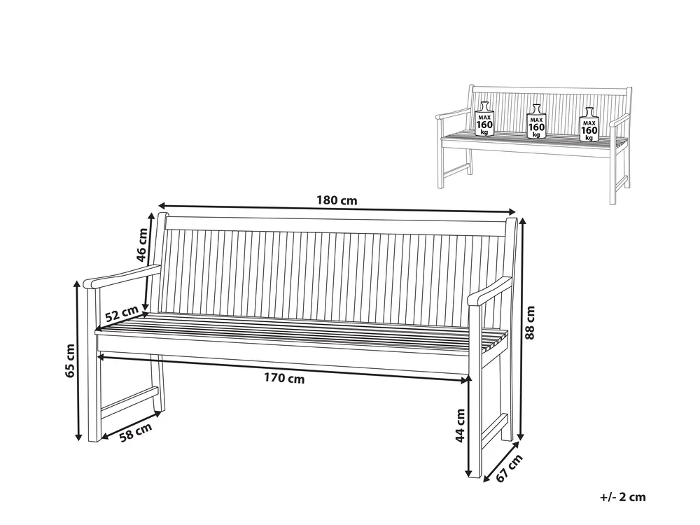 Garden Bench VIVARA 180 cm Certified Acacia Wood Light Brown_807633