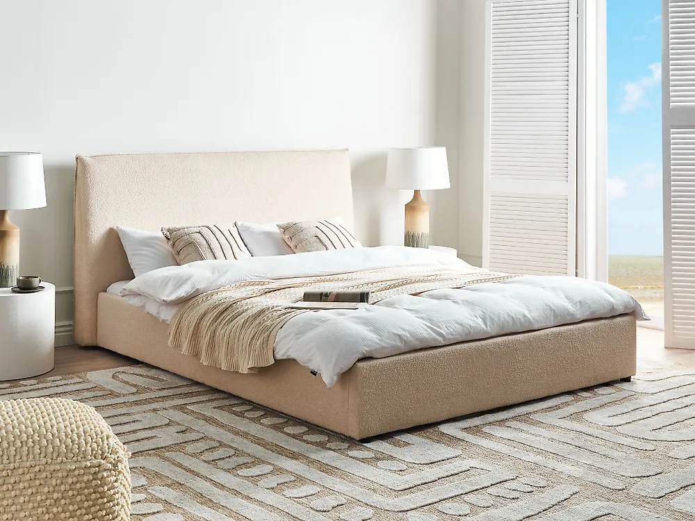 Bed Boucle LAVAUR 160 x 200 cm (EU King Size) Beige_1185556