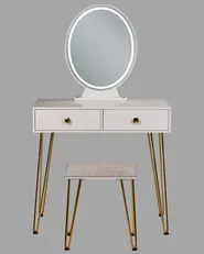Sminkbord med spegel och pall CAEN LED Vit_844961