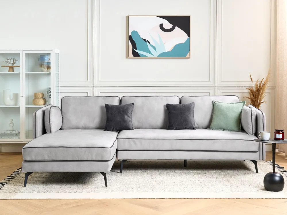 Corner Sofa 3 Seater ALTAN Velvet Light Grey Right Hand