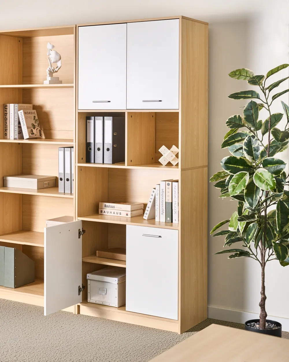 4 Door Bookcase ZEHNA Light Brown/ White
