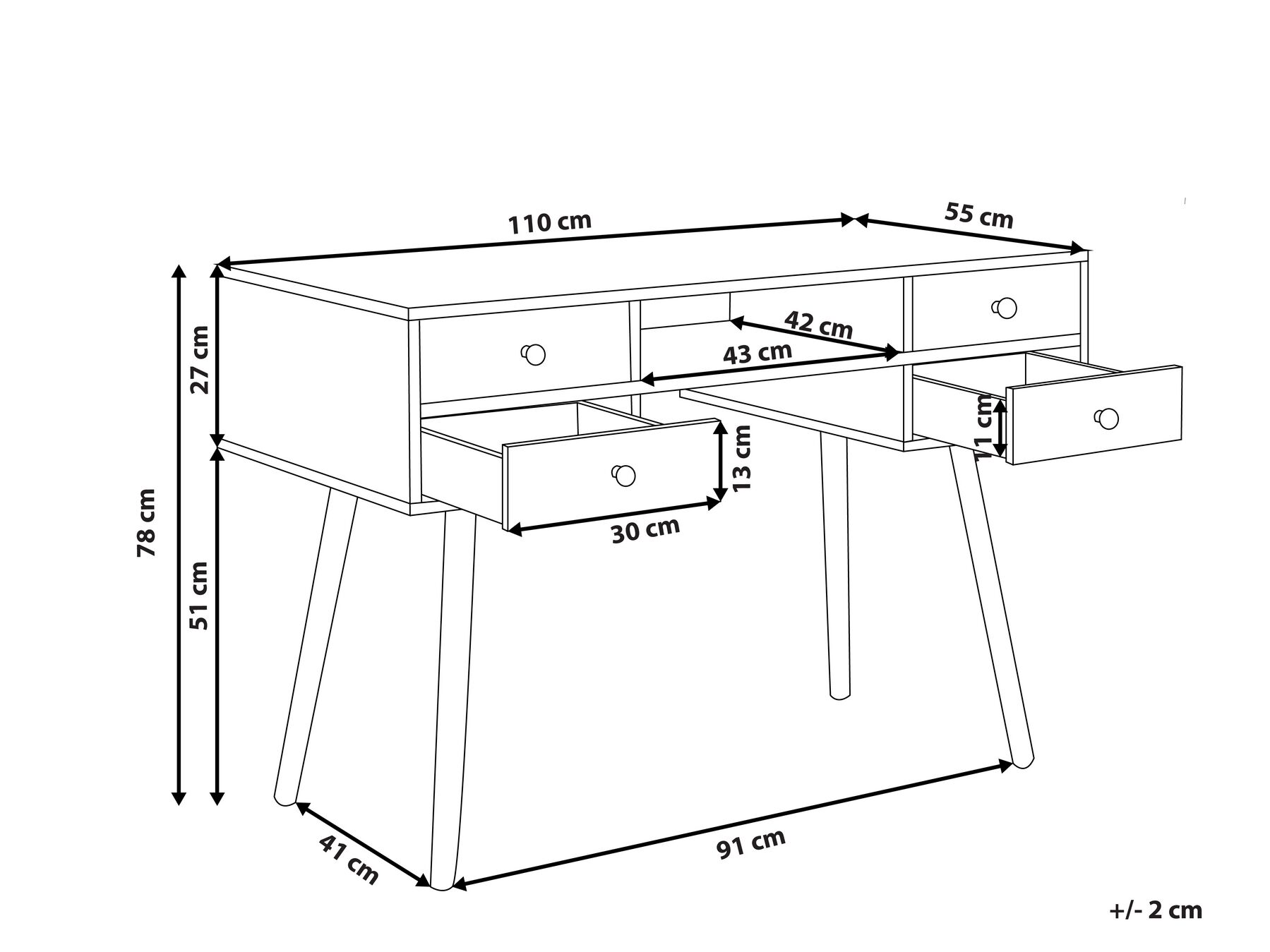Home Office Desk LEVIN 110 cm 55 cm with Drawers White_800483