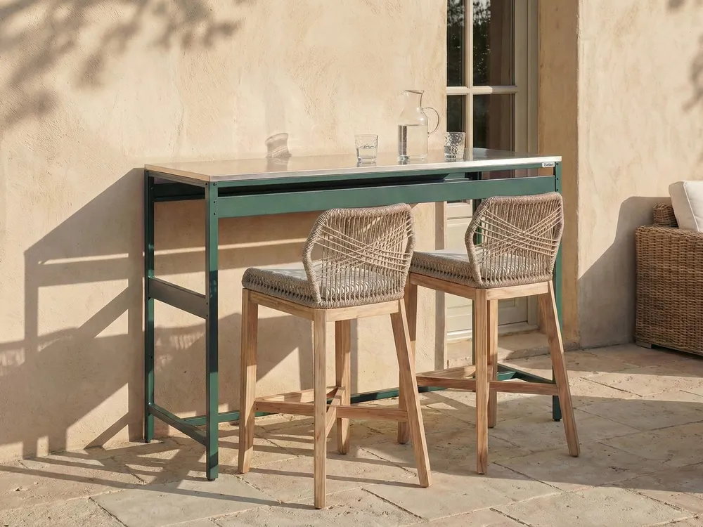2 Piece Outdoor Kitchen Set with Bar Table MAENZA Green Metal_1045188