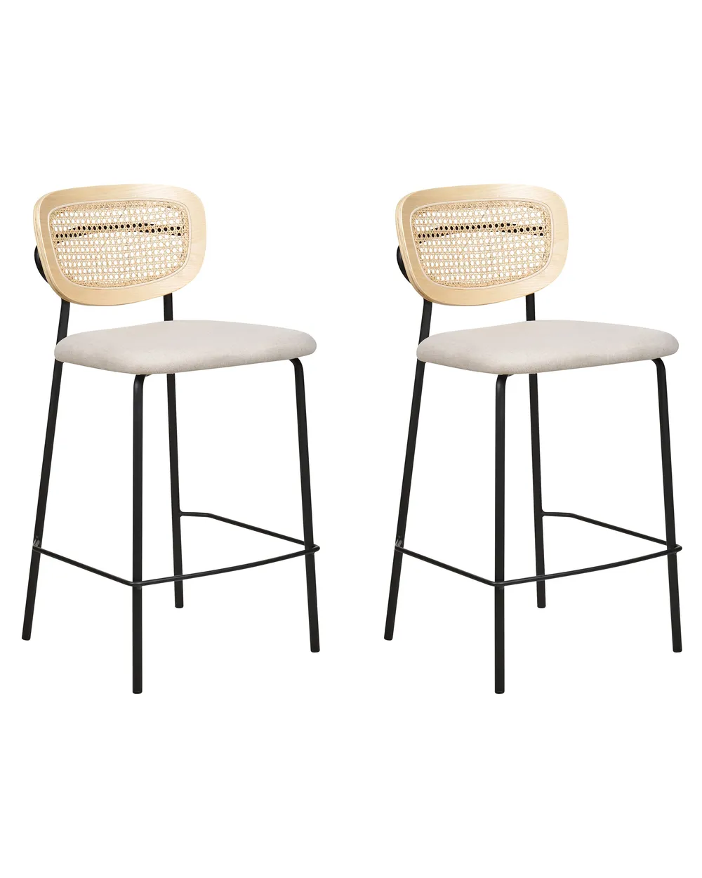 Set of 2 Bar Chairs MAYETTA Rattan Light Beige