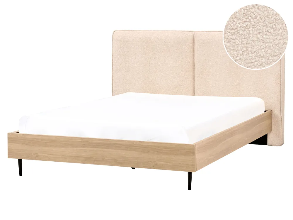Bed Boucle IZERNORE 160 x 200 cm (EU King Size) Beige