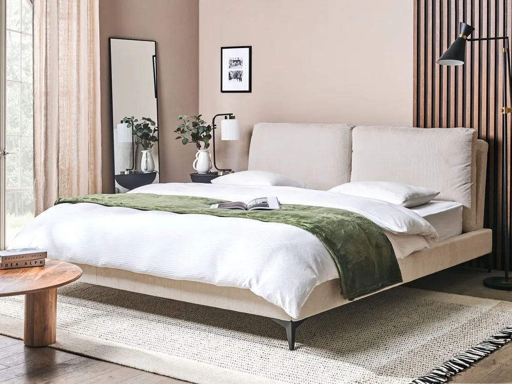 Bed Corduroy MELLE 180 x 200 cm (EU Super King) Light Beige_1117014