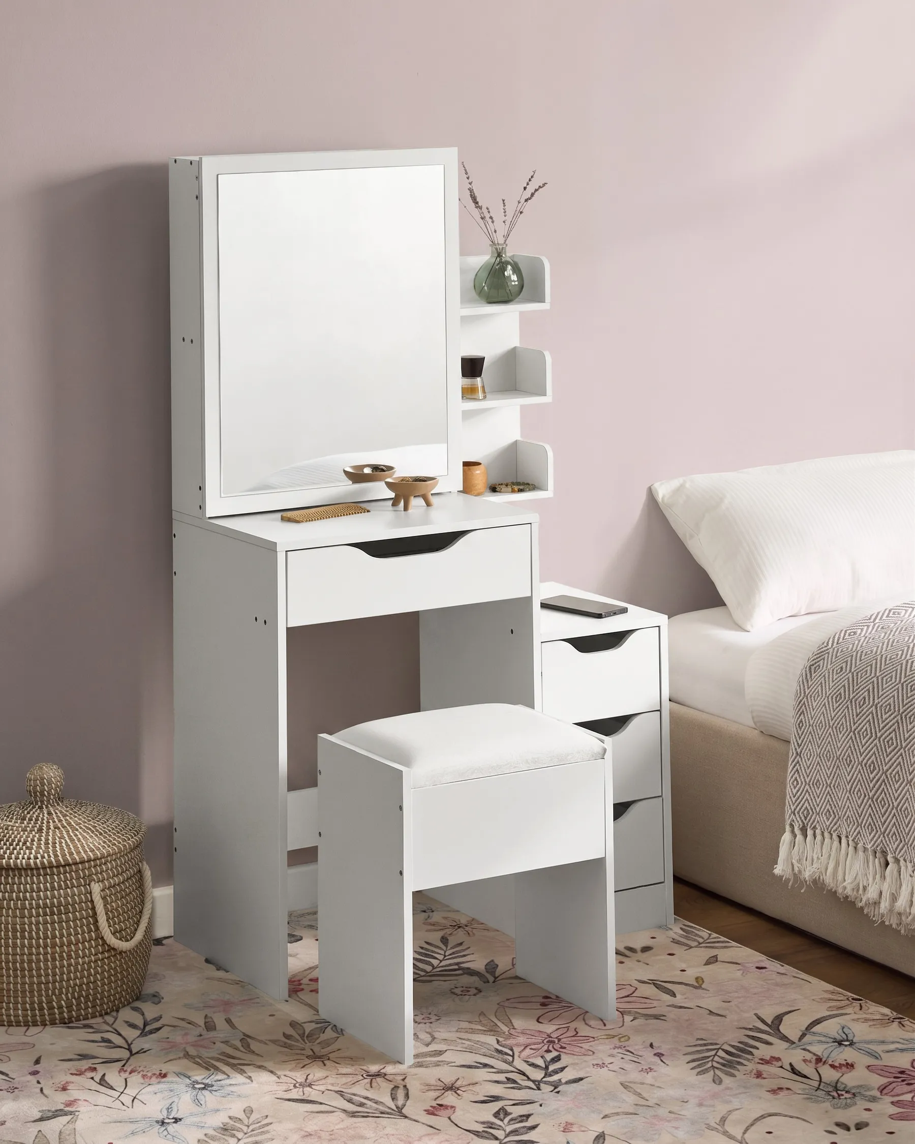 Dressing Table with Mirror and Stool GATINEAU White_1071027