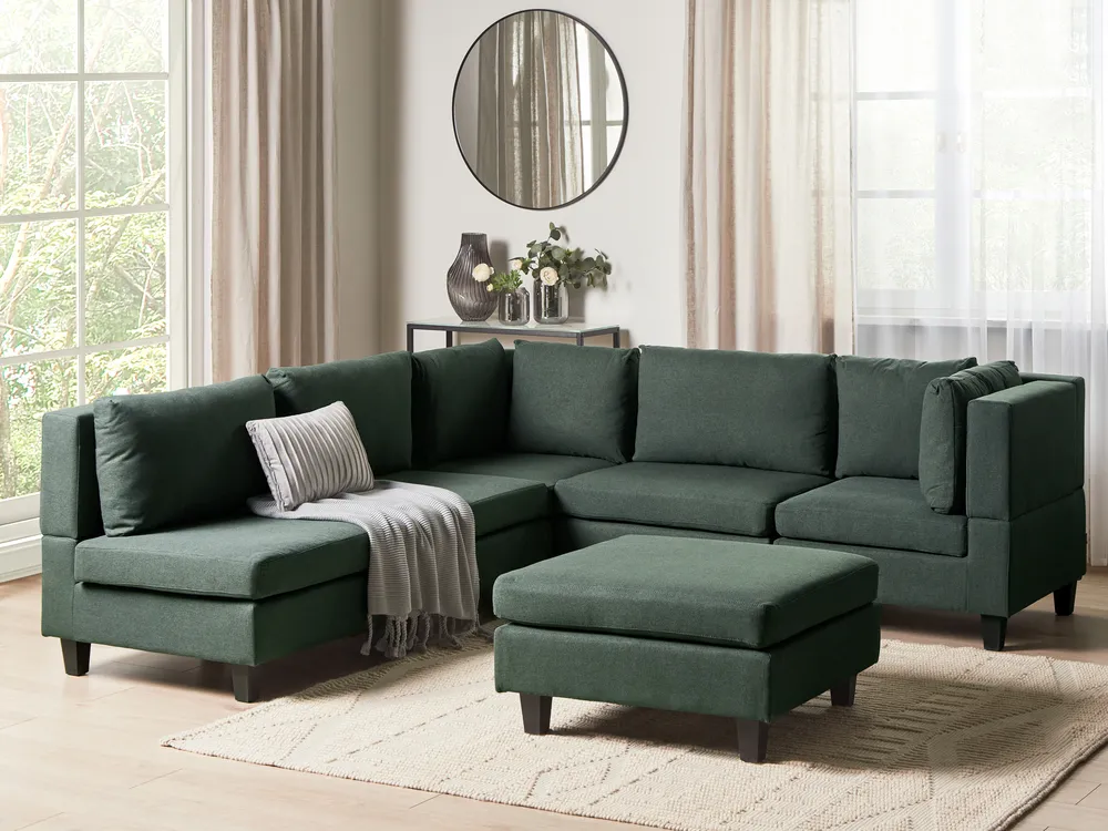 Modular Corner Sofa 5 Seater UNSTAD with Ottoman Fabric Dark Green Left Hand