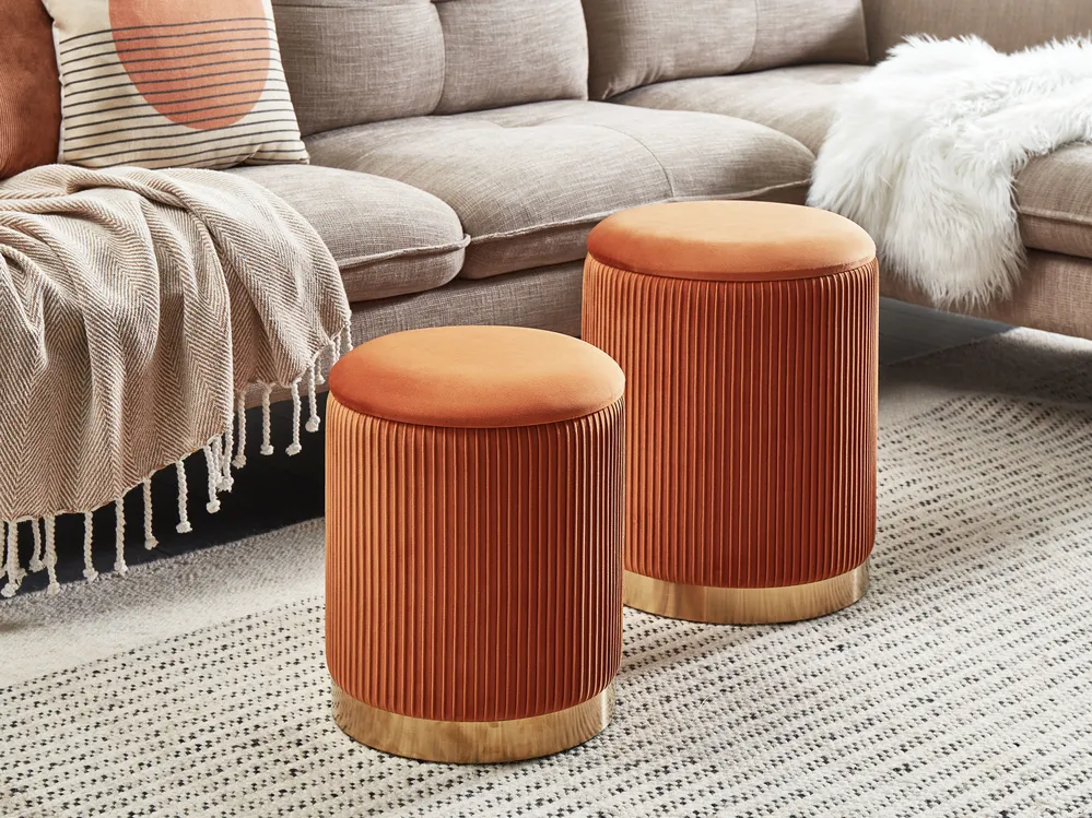 Set of 2 Storage Pouffes MIRAMAR Velvet Orange