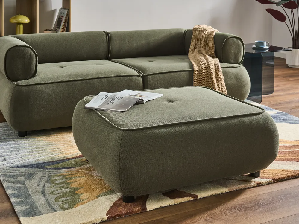 Sofa 3 Seater SALLA with Ottoman Fabric Green_1058284
