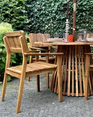 Garden Dining Set 4 Seater AGELLO with Parasol (12 Options) Acacia Wood Brown_937657