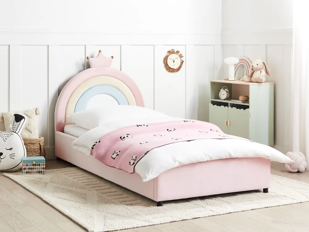 Kids Ottoman Bed GRISETOT Velvet Pink 90 x 200 cm (EU Single)