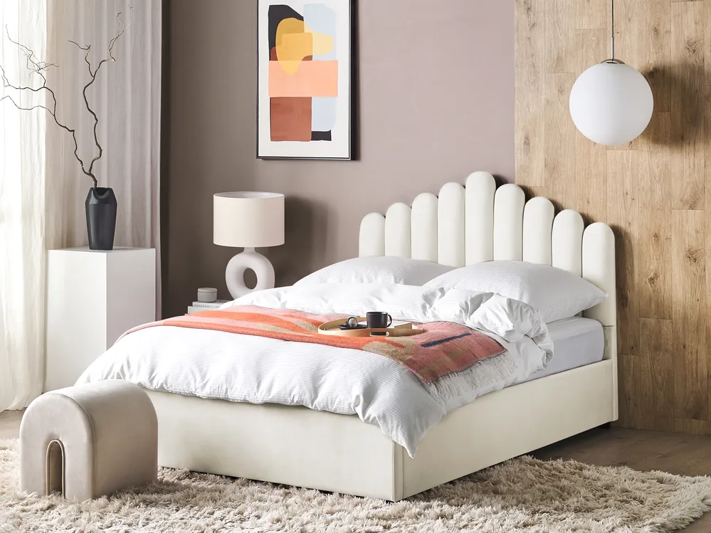 Ottoman Bed VINCENNES Velvet Off-White 140 x 200 cm (EU Double)