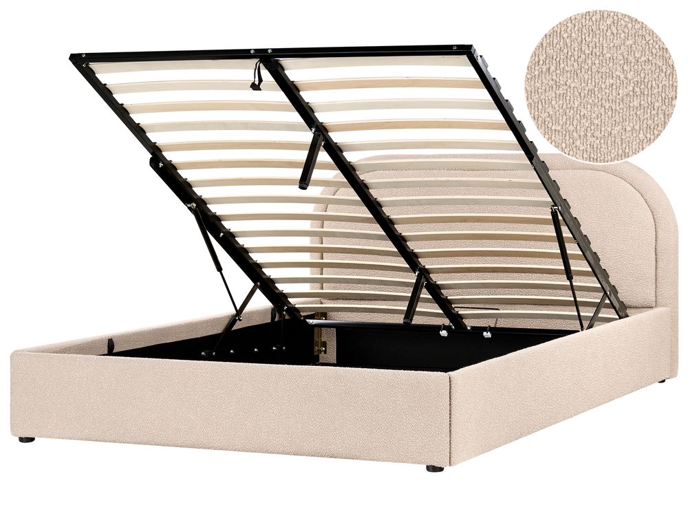Seng med oppbevaring QUILLIEN Bouclé Beige 160 x 200 cm