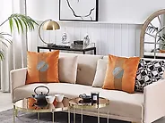 Set of 2 Decorative Cushions CEROPEGIA 45 x 45 cm Velvet Orange Geometric Pattern_1178151