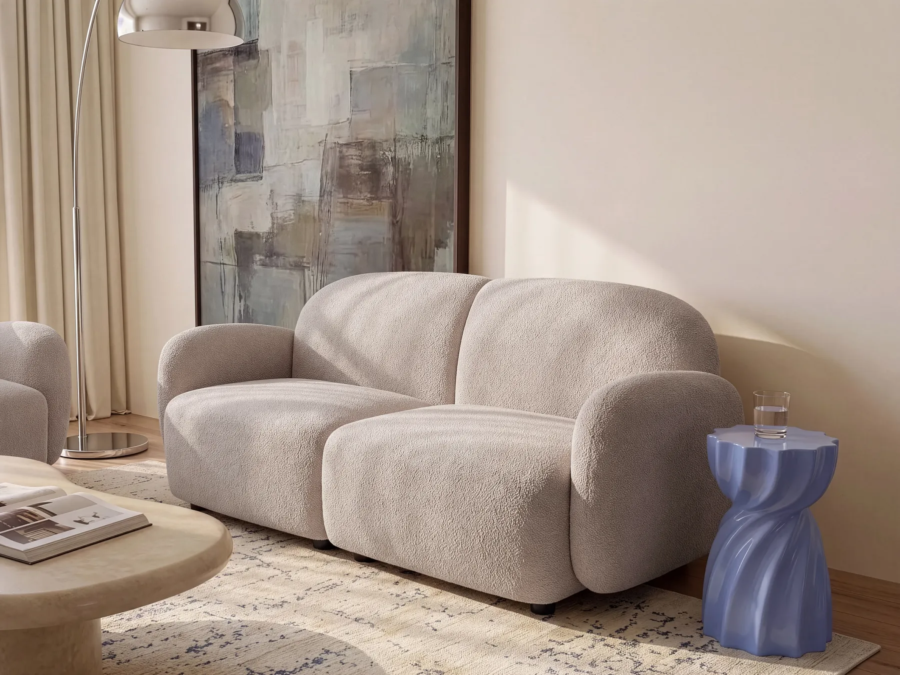 Sofa 2 Seater JULE Boucle Beige_1125937
