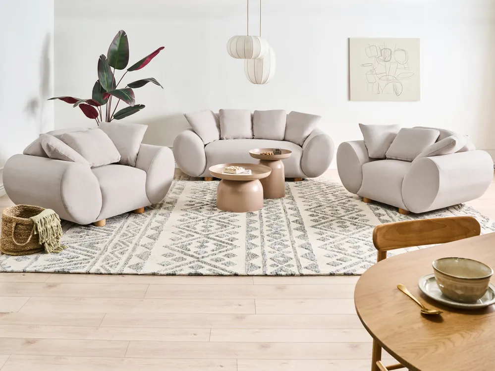Living Room Set 4 Seater RINGEL Fabric Light Beige