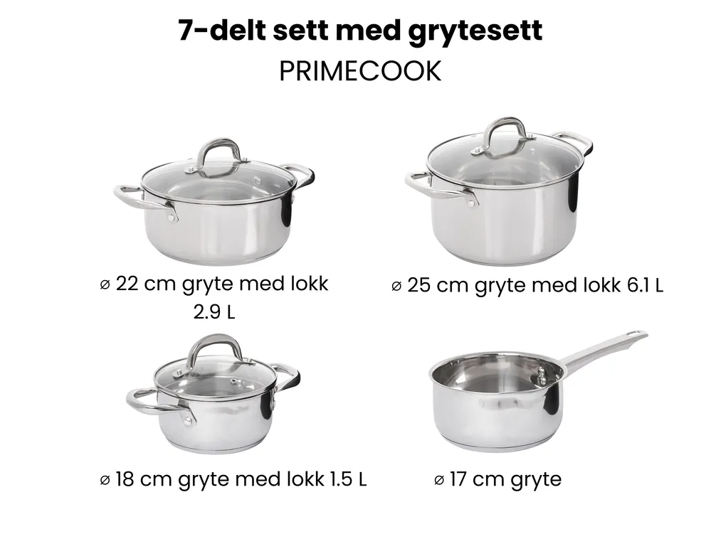 Grytesett 7 deler PRIMECOOK Rustfritt stål Sølv_1051152