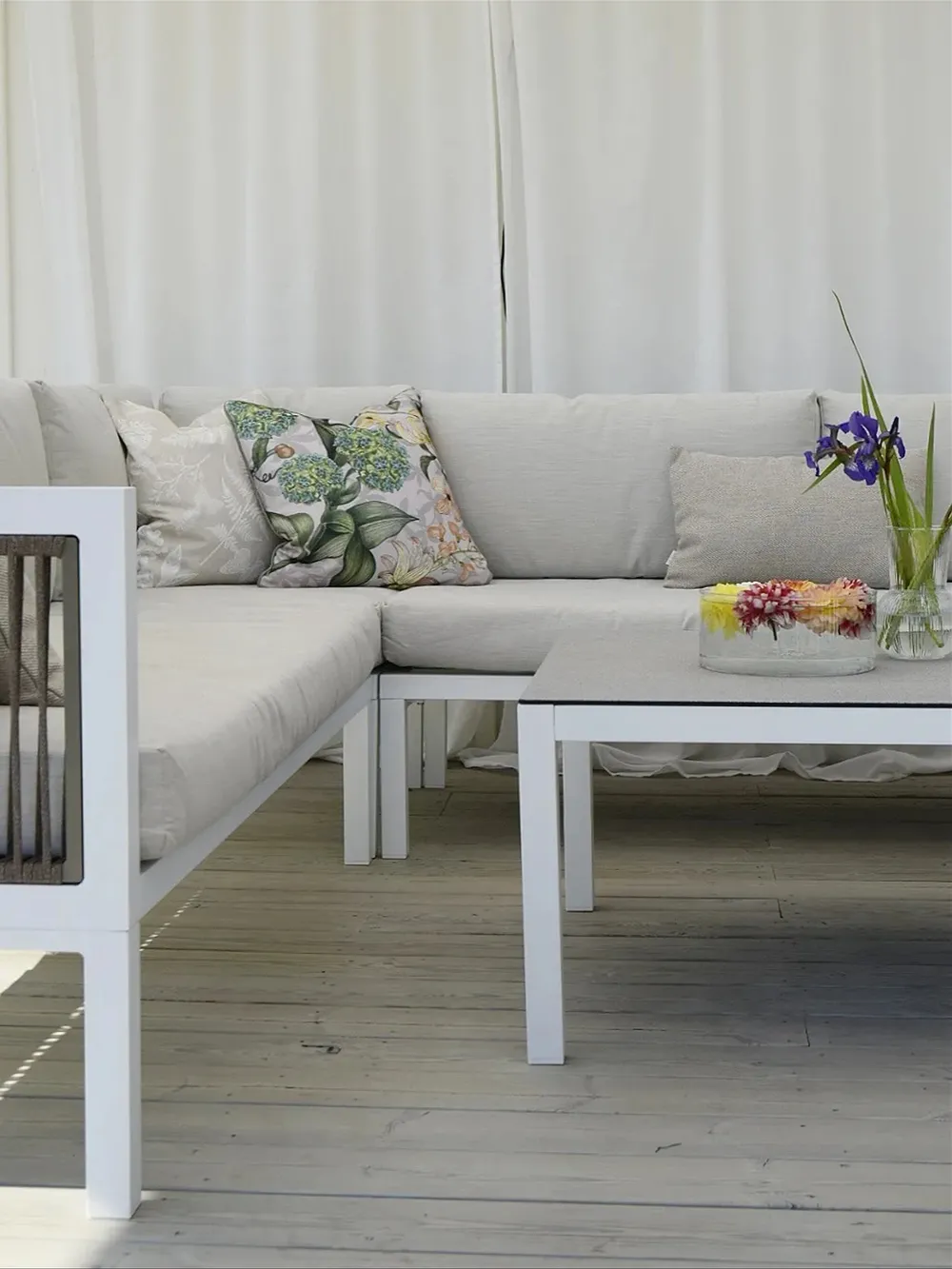 Garden Corner Sofa with Table 4 Seater BORELLO Metal Beige Left Hand_829552
