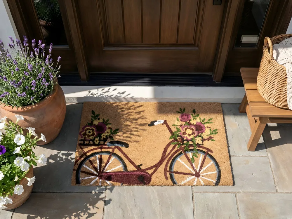 Coir Doormat Bike Motif Natural AVAK Various Sizes