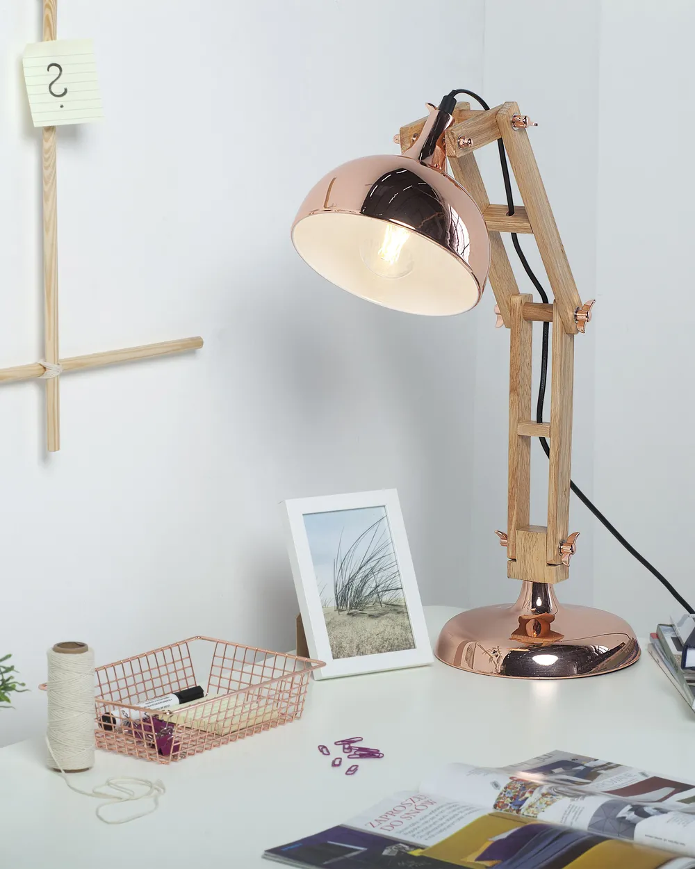 Desk Lamp SALADO Adjustable Wood Copper