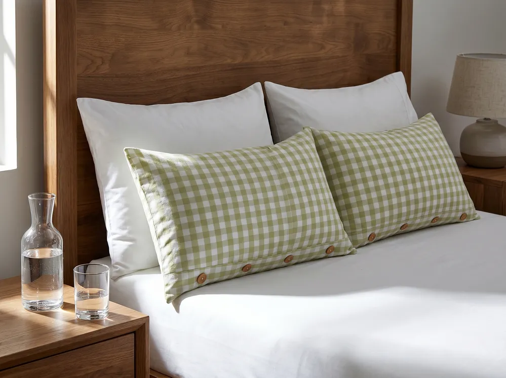 Set of 2 Decorative Cushions TALYA 40 x 60 cm Olive Green Checked