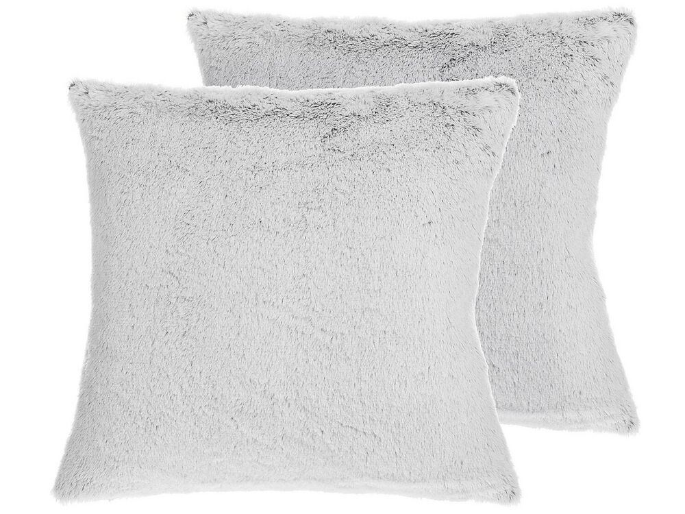 Set of 2 Decorative Cushions CLEMATIS 45 x 45 cm Faux Fur Light Grey Solid