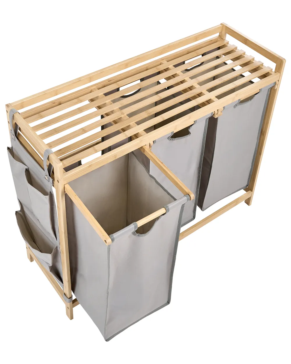 Set of 3 Laundry Baskets with Shelf TOROTAL Bamboo Light Brown/ Grey 120 L_1136248