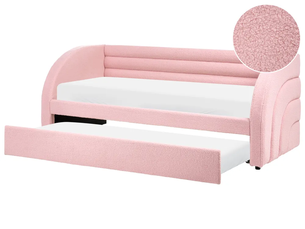 Trundle Bed Boucle ALBIAC 90 x 200 cm (EU Single) Pastel Pink