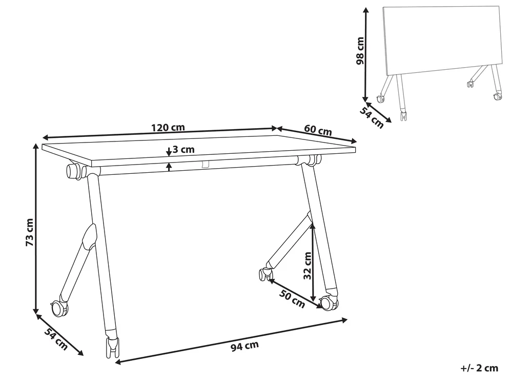 Työpöytä taitettava BENDI 120 cm 60 cm pyörillä Vaaleanruskea_922460