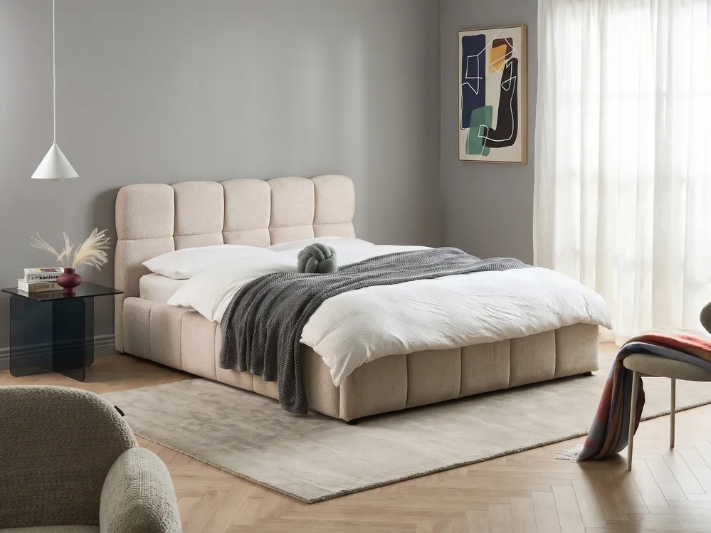 Ottoman Bed NOYON Fabric Light Beige 160 x 200 cm (EU King Size)