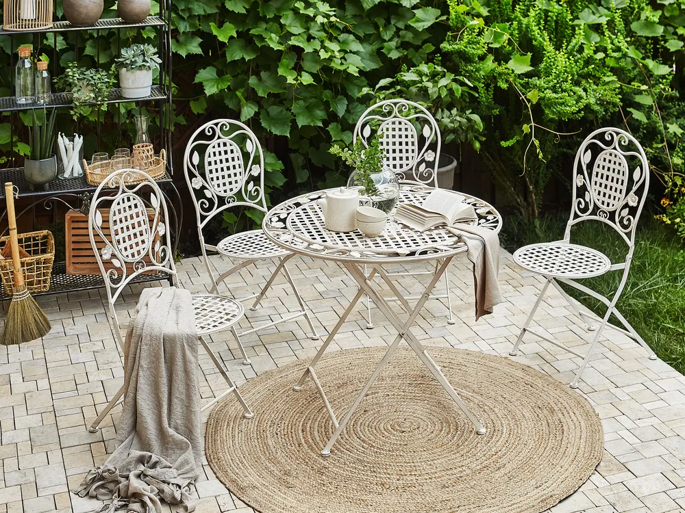 Garden Dining Set 4 Seater BIVIO Folding Metal Off-White
