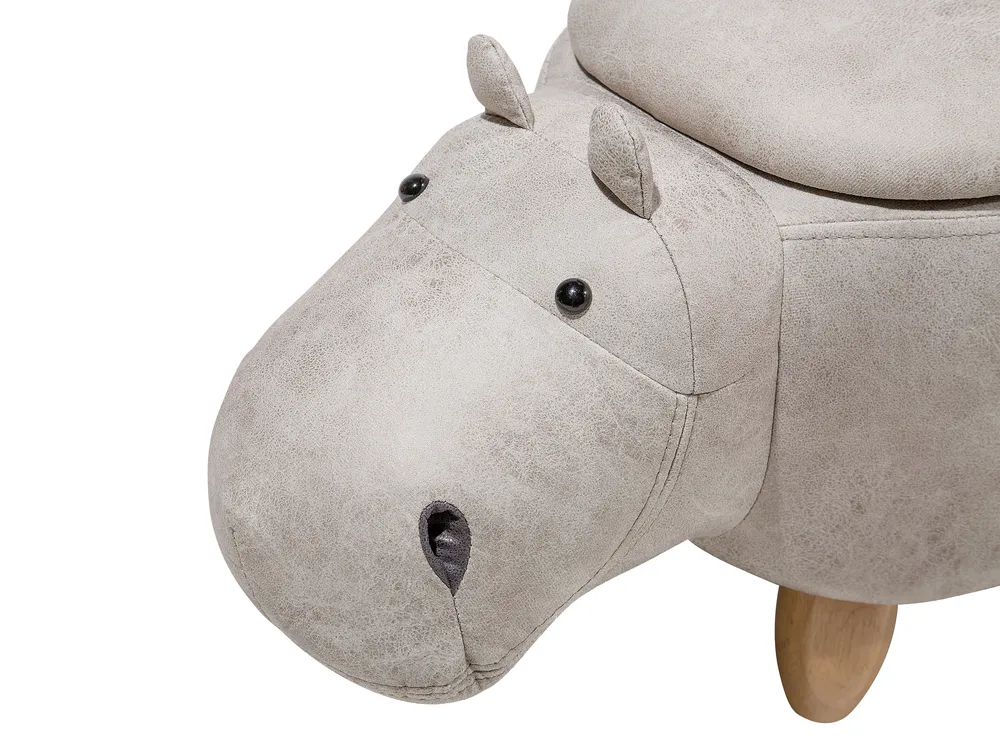 Storage Animal Stool HIPPO Hippo Faux Leather Light Grey_710412