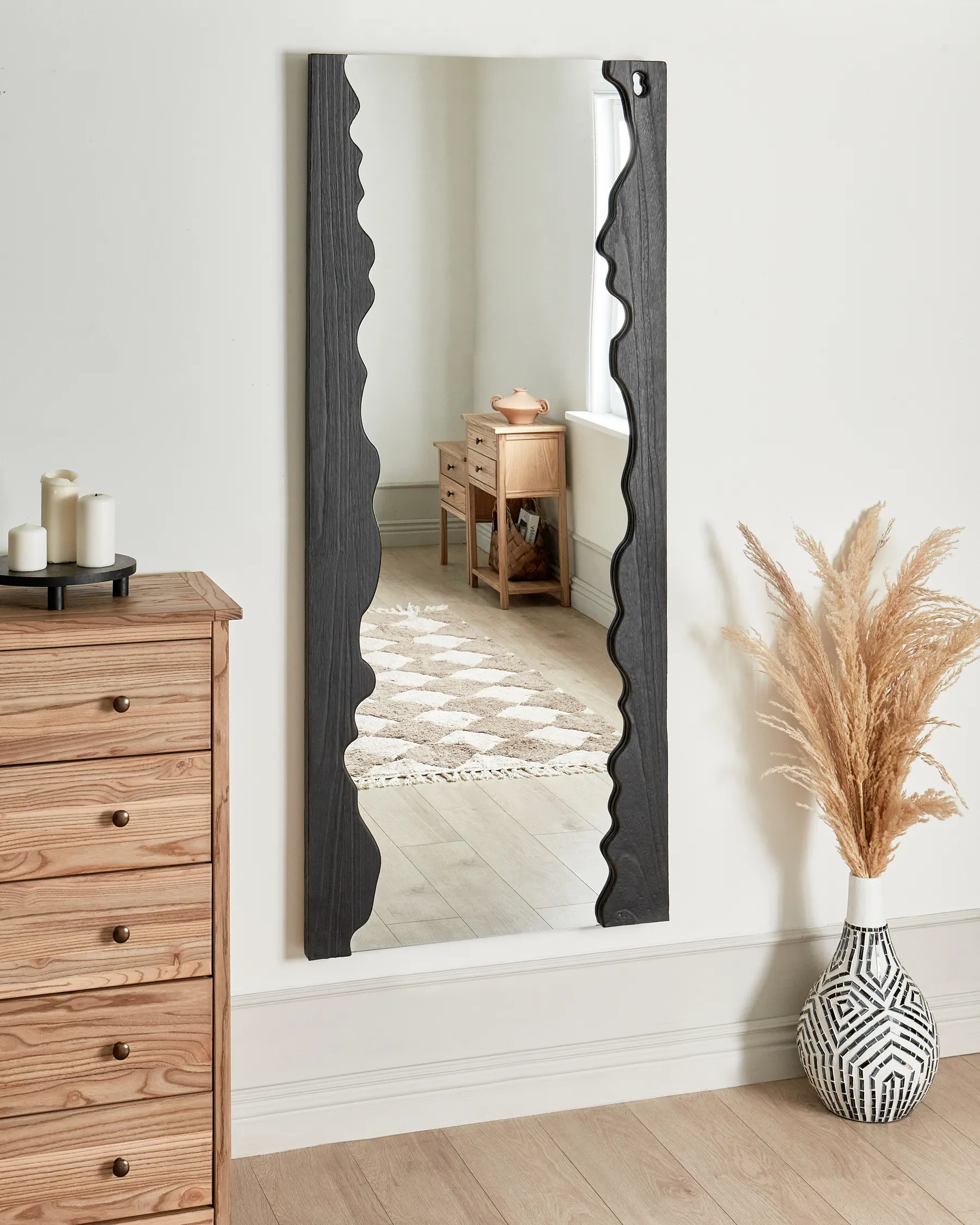 Wall Mirror SAULLCET 75 cm 175 cm Paulownia Wood Black_938209