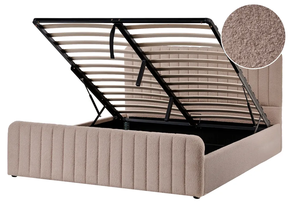 Ottoman Bed LUNAN Boucle Taupe 160 x 200 cm (EU King Size)