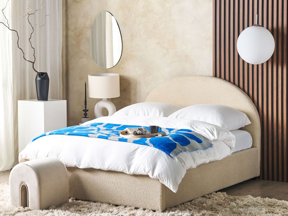 Ottoman Bed VAUCLUSE Boucle Beige 140 x 200 cm (EU Double)