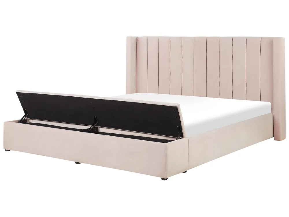 Bed with Storage Bench NOYERS Velvet Pastel Pink 180 x 200 cm (EU Super King)