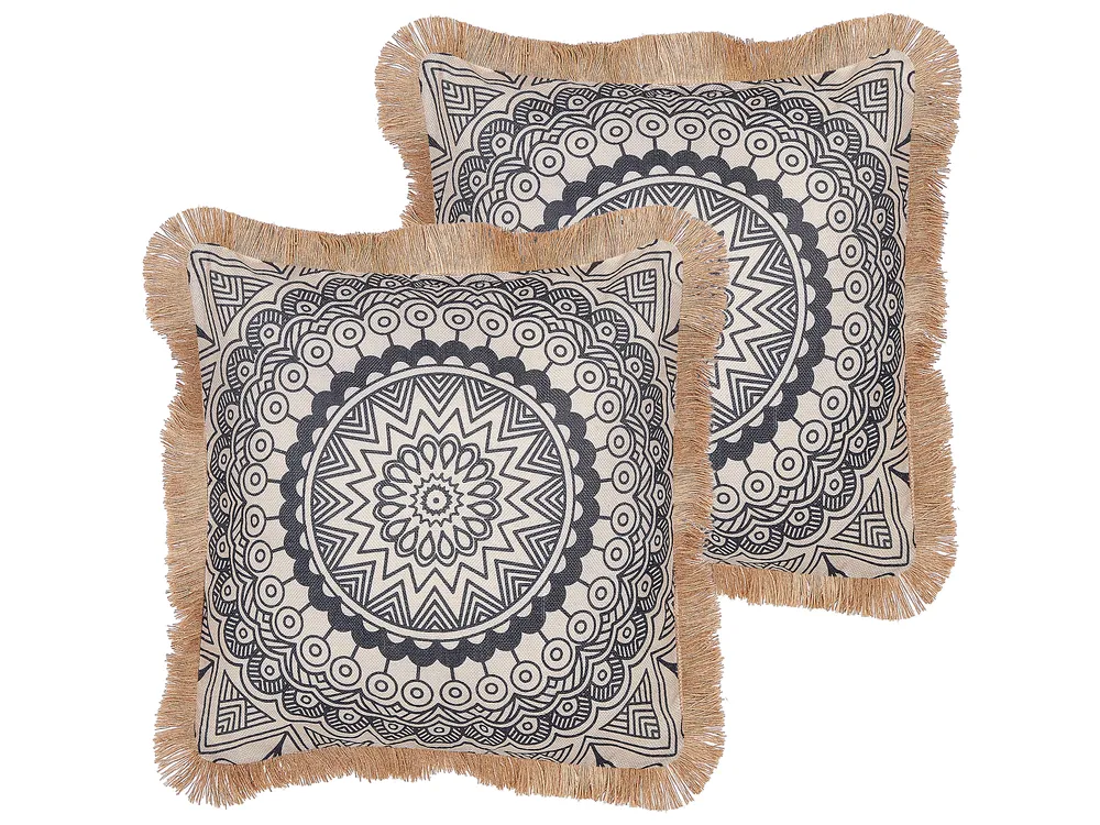 Set of 2 Decorative Cushions GERANIUM 45 x 45 cm Black Oriental Pattern