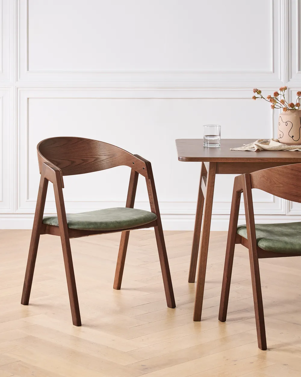 Set of 2 Dining Chairs YUBA Wood Dark Green