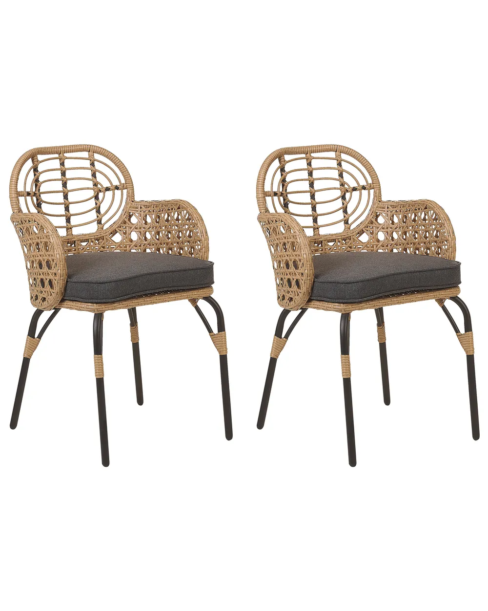 Set of 2 Garden Chairs with Cushions PRATELLO PE Rattan Natural