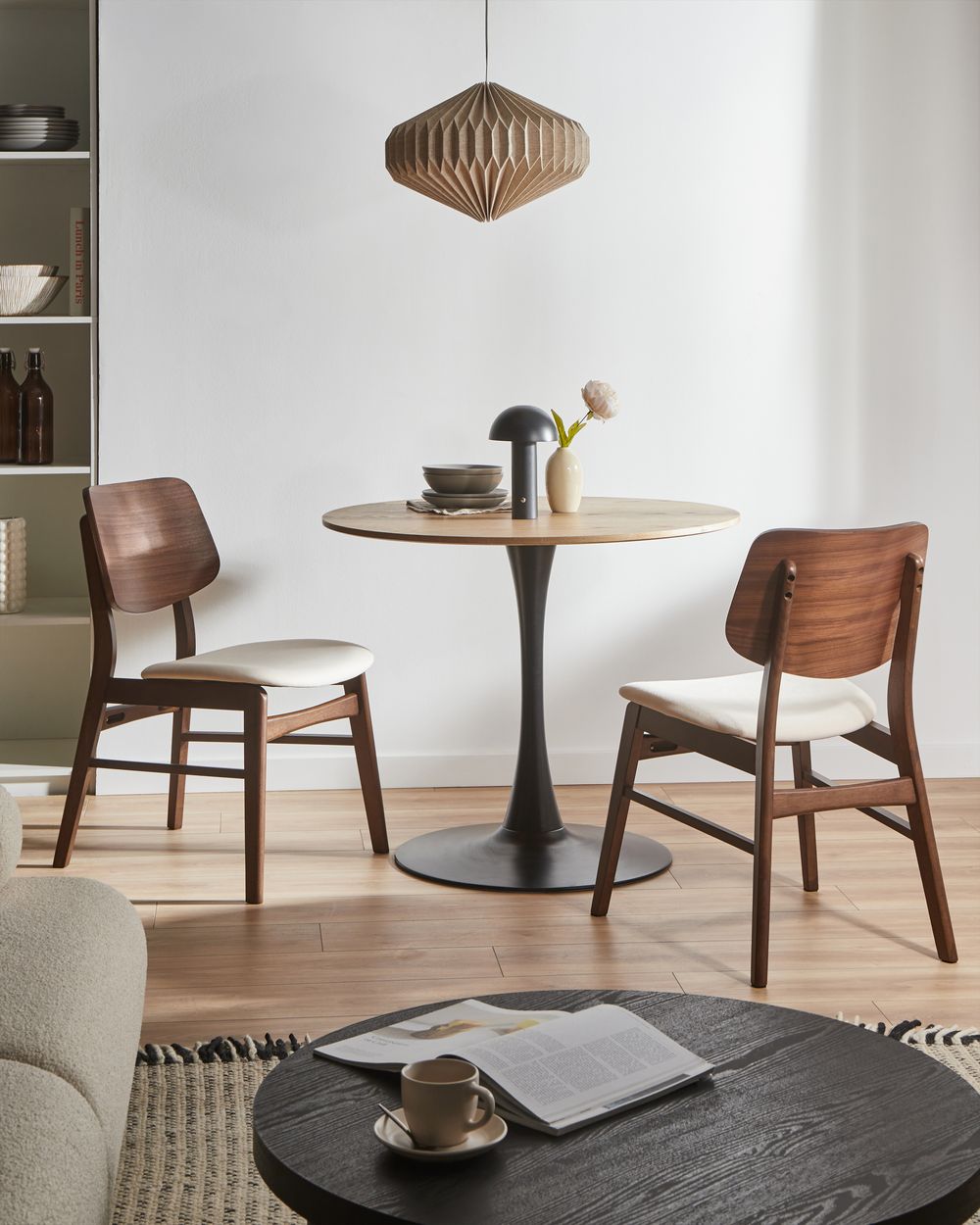 Set of 2 Dining Chairs MAYER Fabric Off-White/ Brown