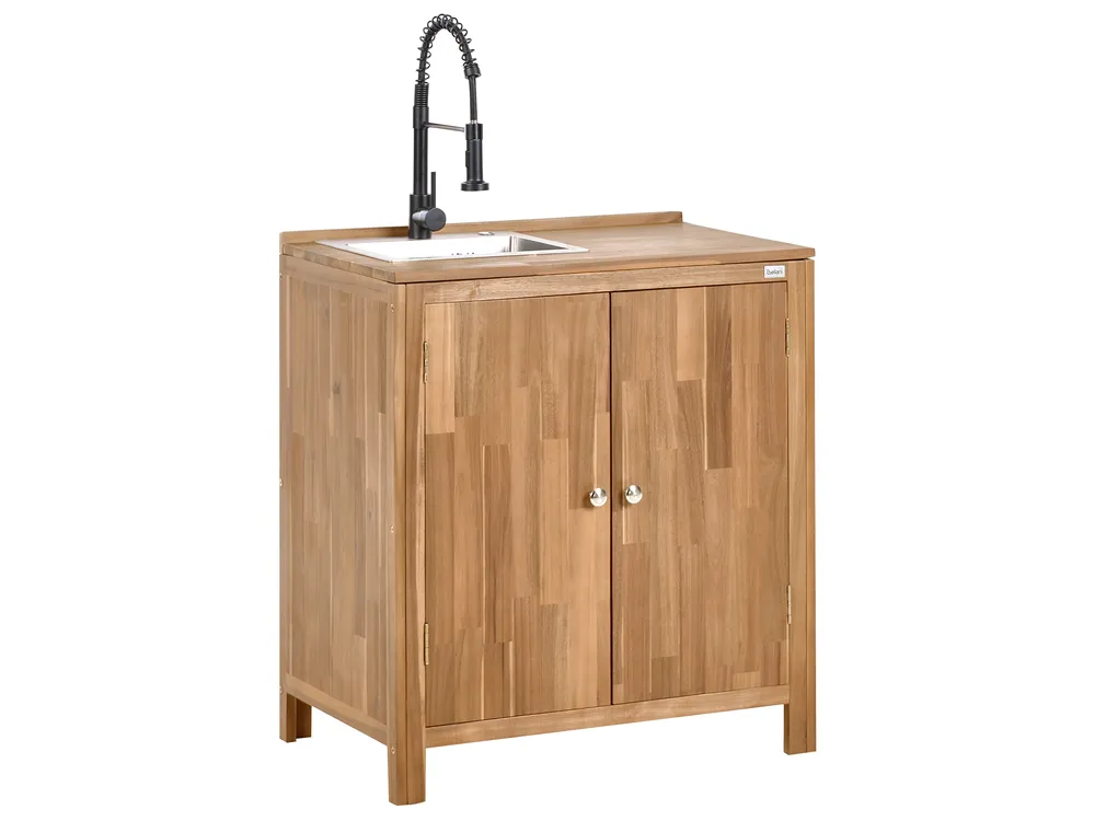 3 Piece Outdoor Kitchen Set with Sink VENOSA Brown/ Black Acacia Wood_984676