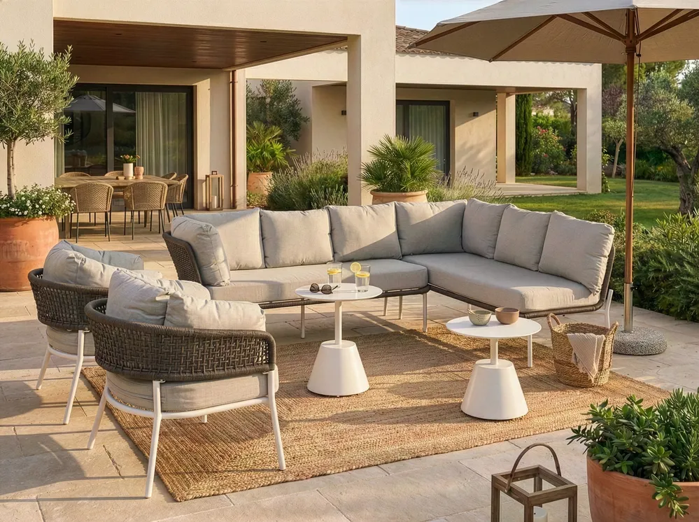 Garden Sofa Set 7 Seater ROBELLA with Tables Beige