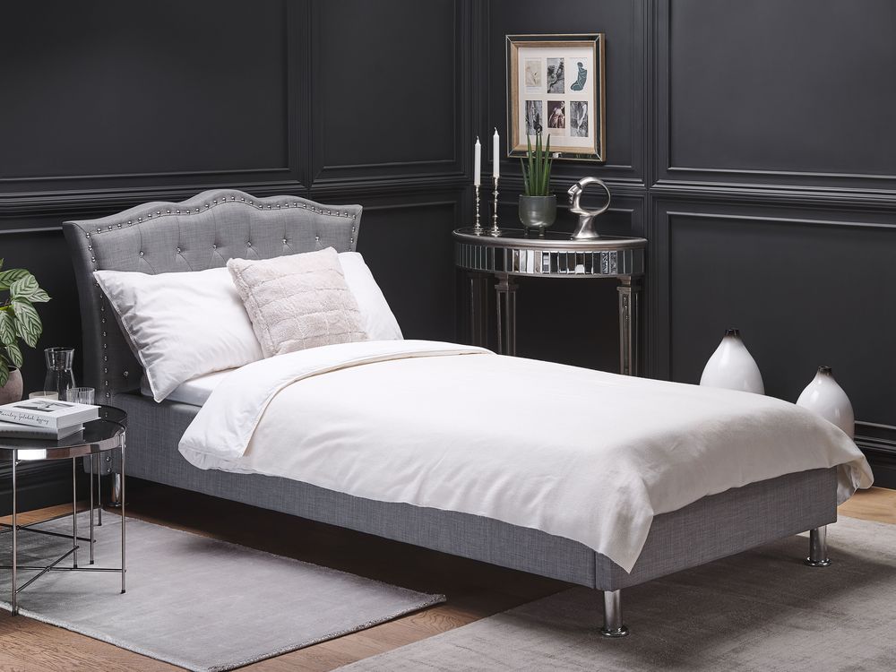 Ottoman Bed METZ Fabric Light Grey 90 x 200 cm (EU Single)